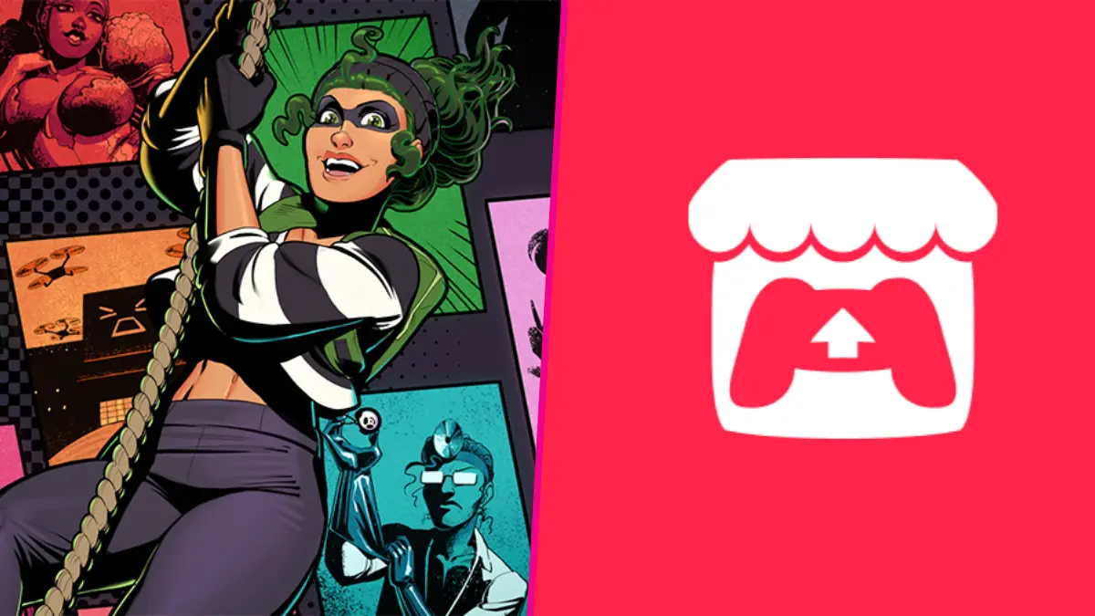 Comic character and game store logo