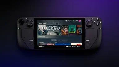 Handheld gaming device with game selection screen.