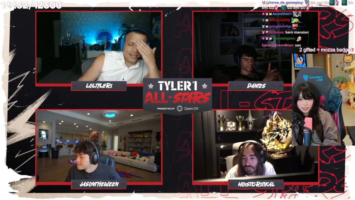 Gaming livestream with multiple streamers in split screen
