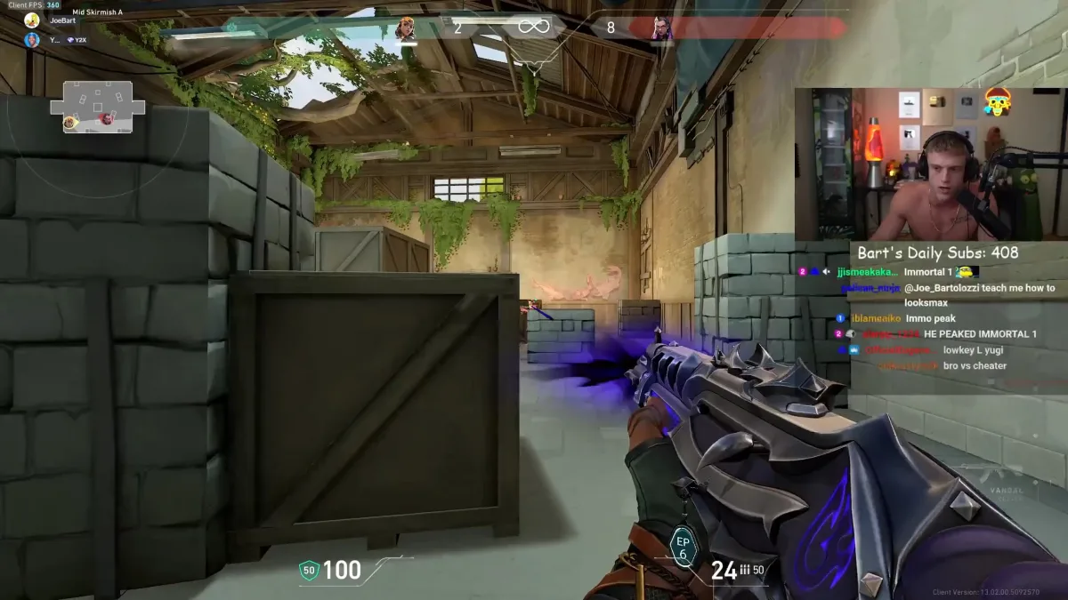 Valorant gameplay with streamer facecam overlay