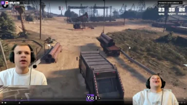 Streamer playing GTA V in industrial desert scene
