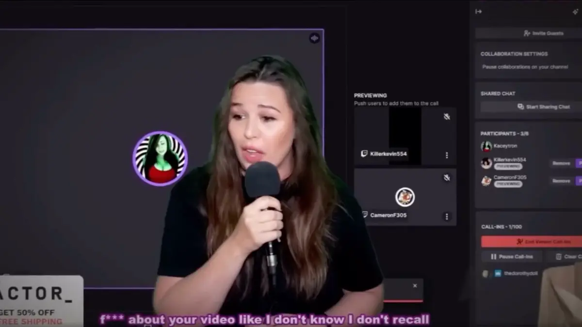 Woman speaking into microphone during online chat