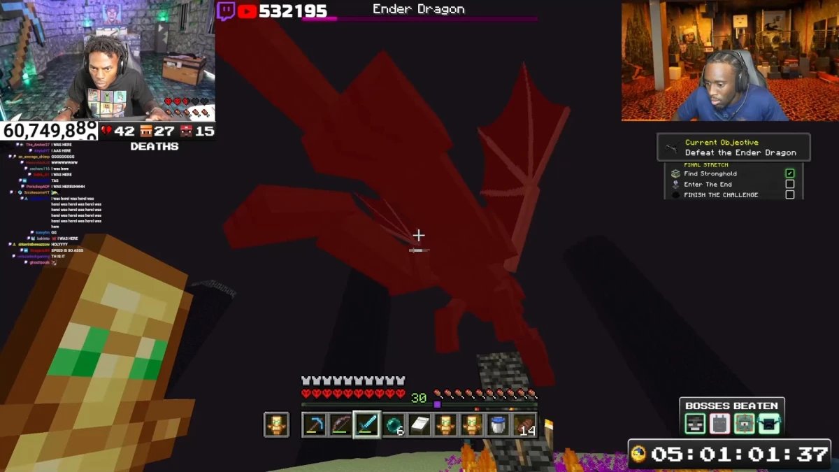Minecraft streamer battles the Ender Dragon during a speedrun