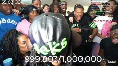 Group celebrating livestream milestone achievement together