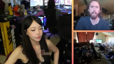 Three-panel collage of streamers in cluttered gaming rooms