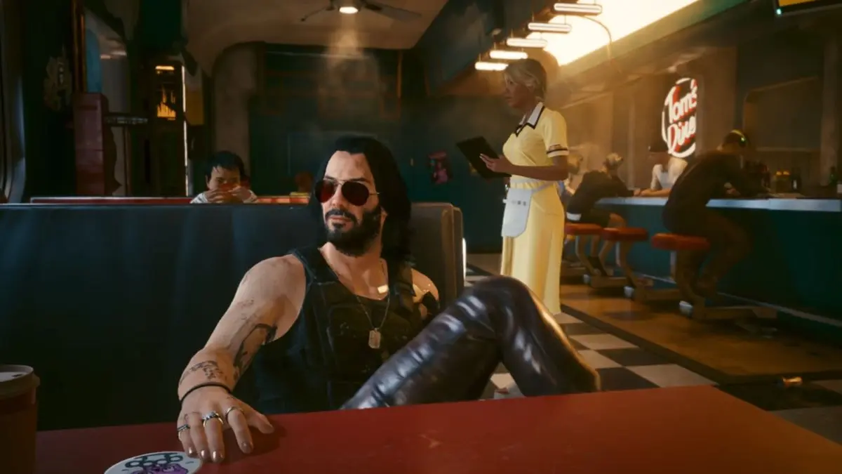 Character in diner with futuristic style