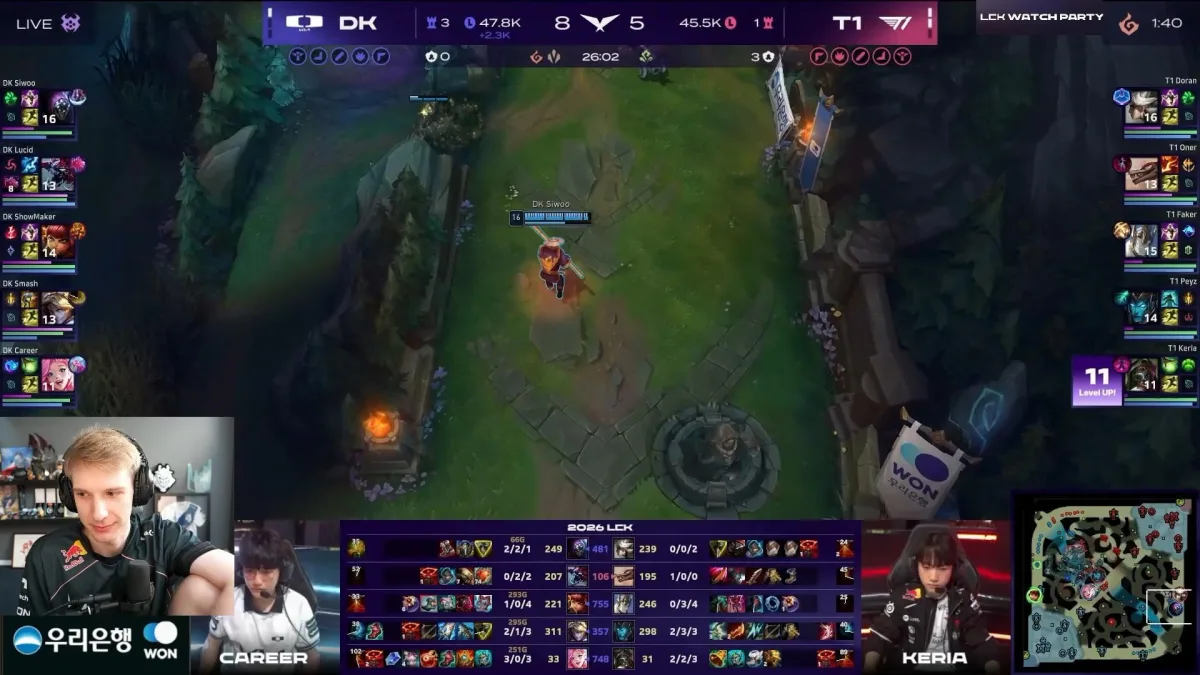 League of Legends watch party showing DK leading T1