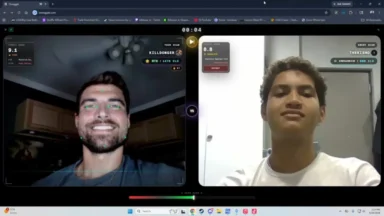 Split-screen video chat with facial scan scores overlay