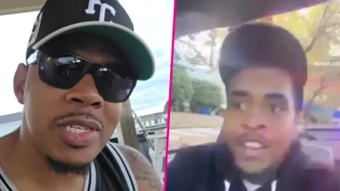 Split-screen of two men speaking on camera