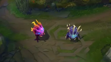 Two colorful fantasy creatures on a forest game path