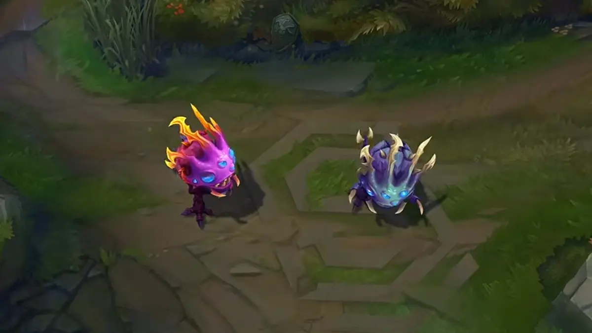 Two colorful fantasy creatures on a forest game path