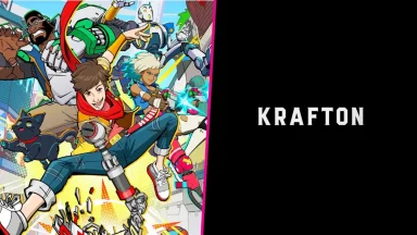 Animated heroes and robots with KRAFTON logo
