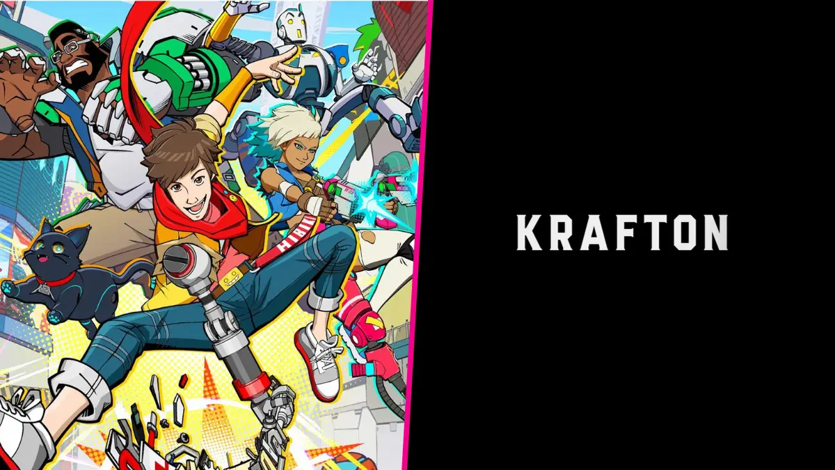 Animated heroes and robots with KRAFTON logo