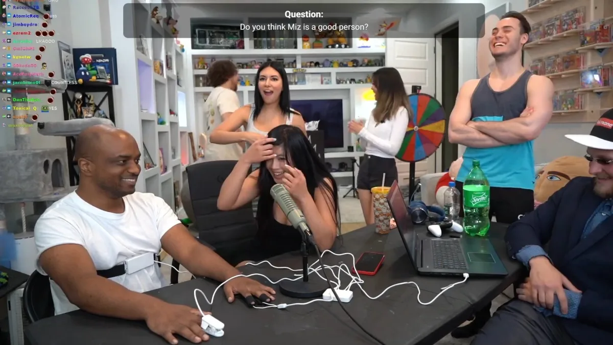 Friends laughing during live stream challenge