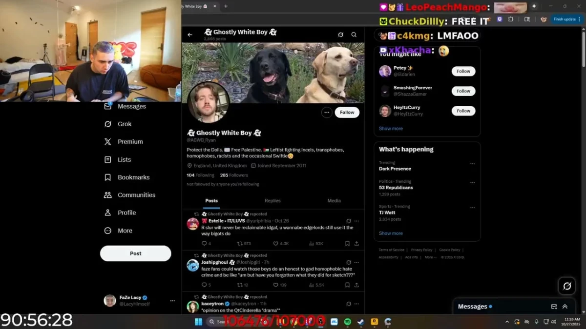 Streamer checking Twitter profile during live broadcast