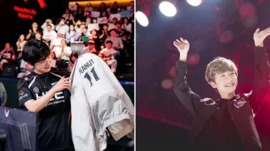 Esports players celebrating during live gaming event.