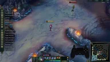 League of Legends gameplay with controller overlay