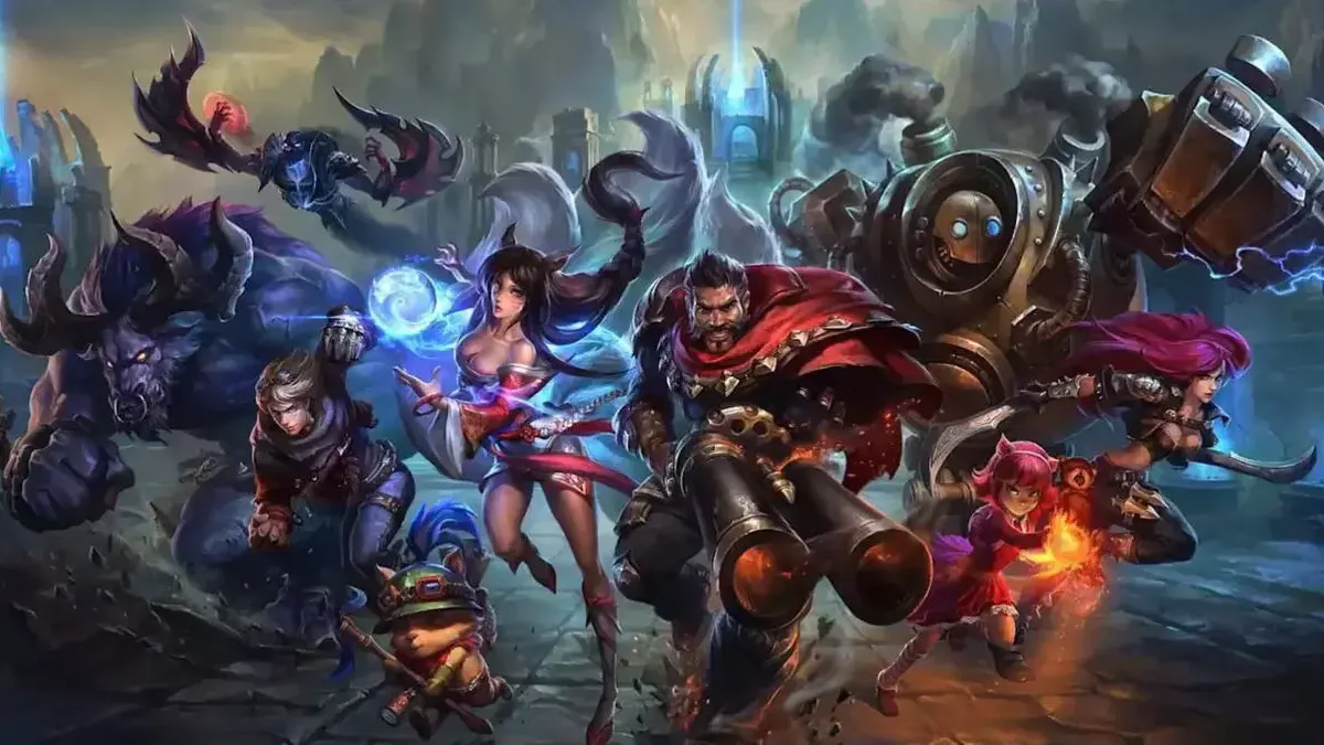 League of Legends champions charging into battle