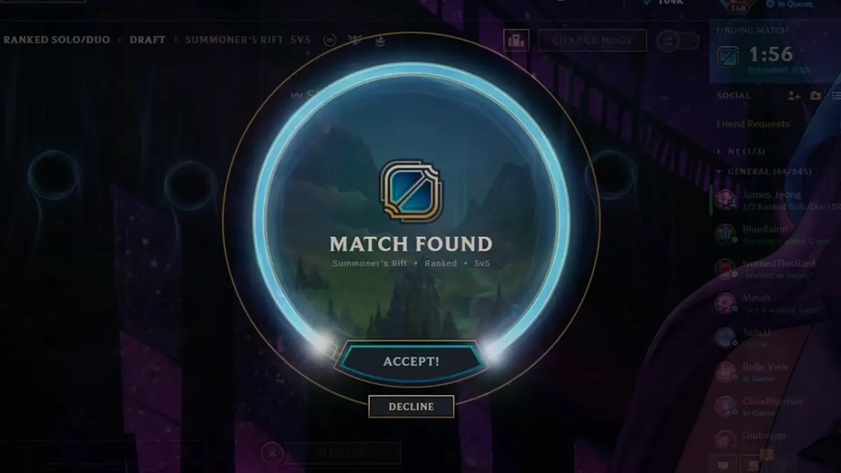 League of Legends match found acceptance screen