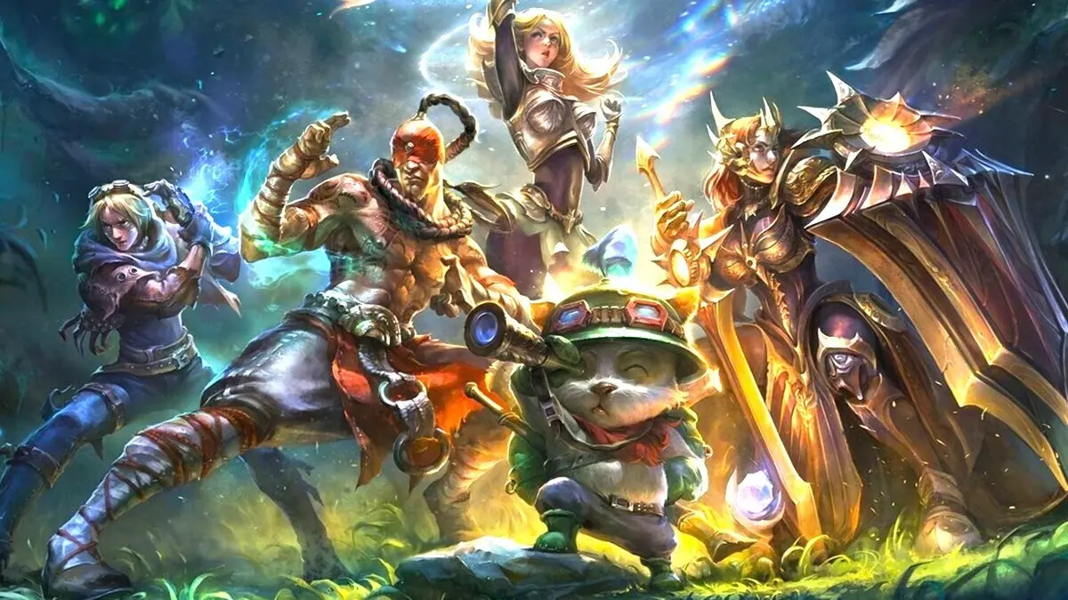 Fantasy game champions pose amid glowing magical energy