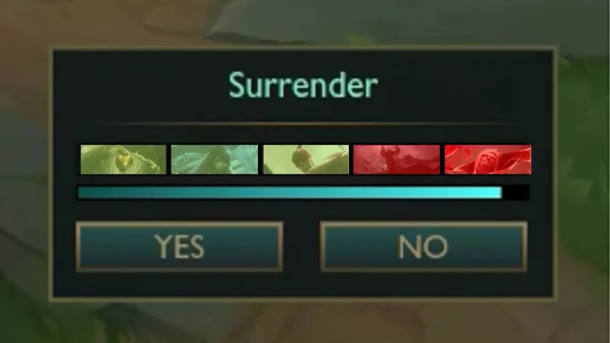 Game surrender screen with progress bar and buttons