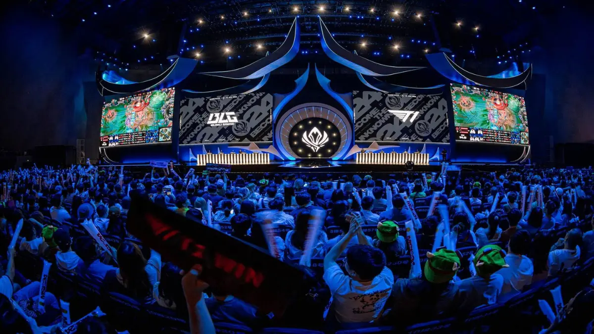 Esports championship crowd watching live gaming tournament