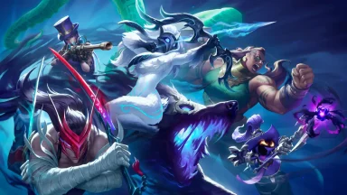 Fantasy characters in dynamic battle scene.