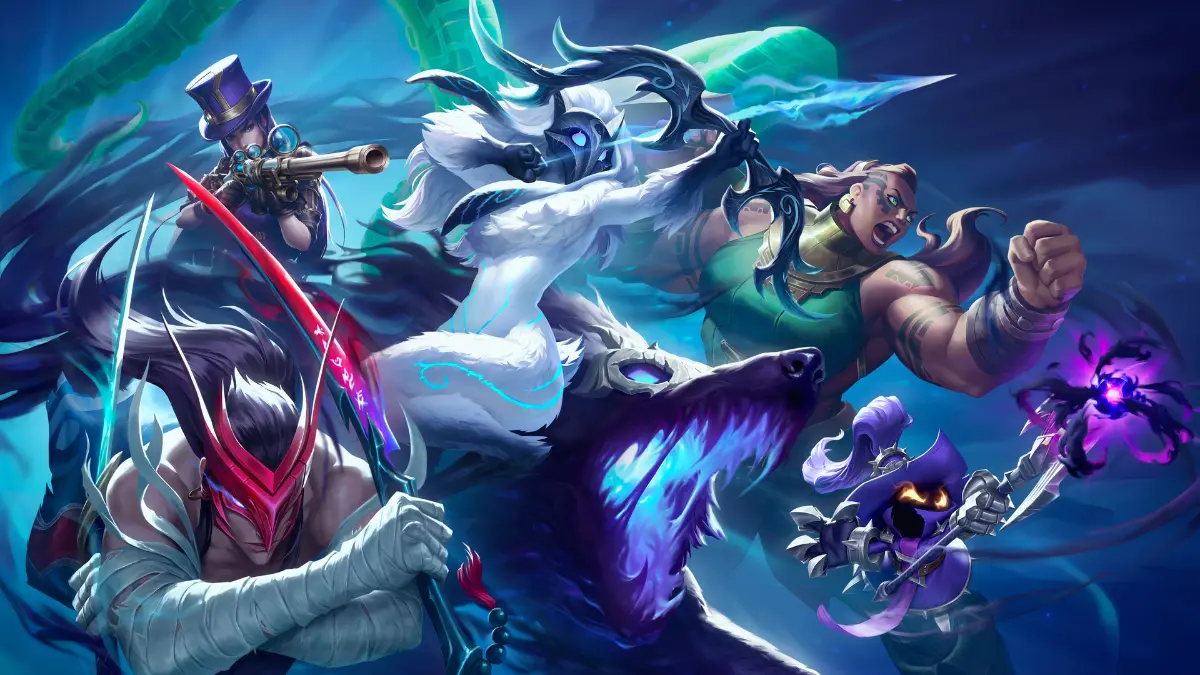 Fantasy characters in dynamic battle scene.