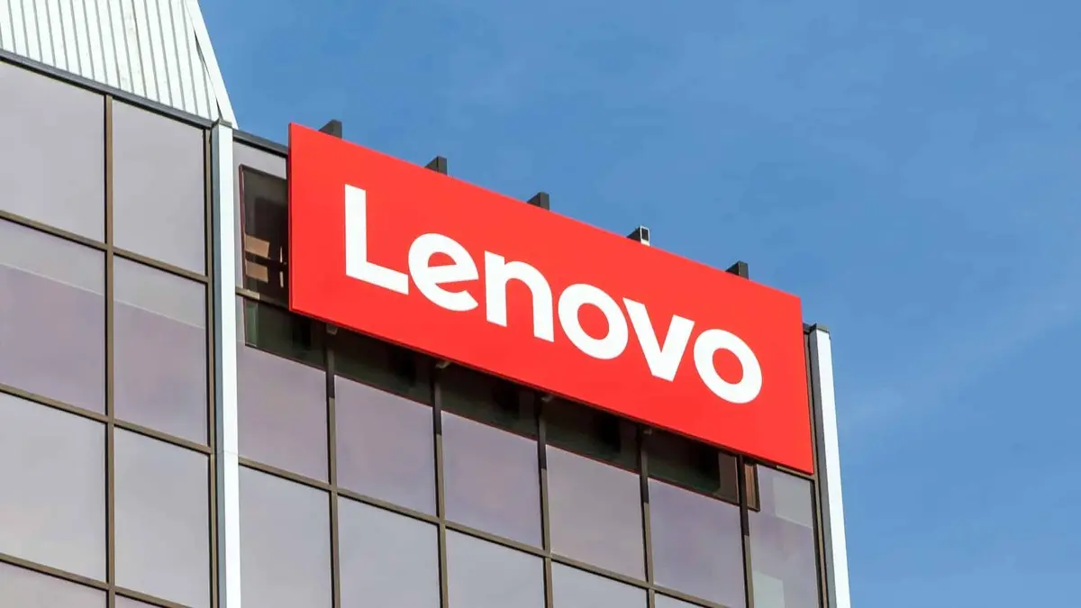 Lenovo logo on modern office building facade