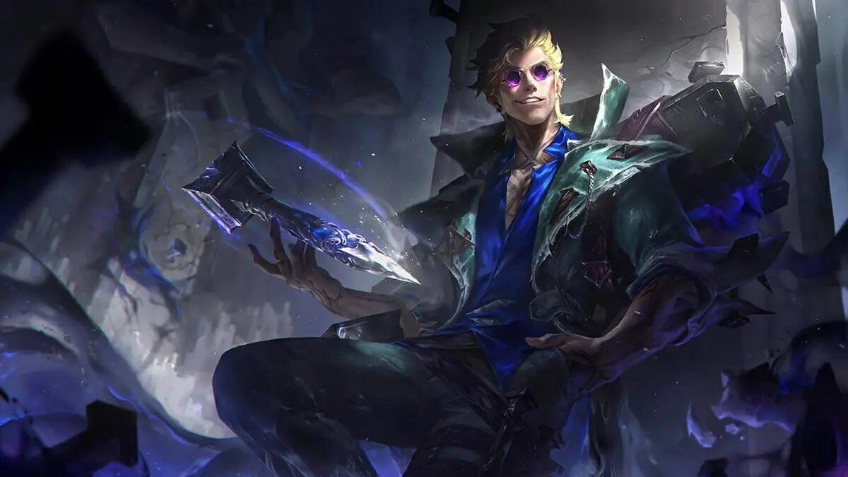 Fantasy man with glowing glasses and floating blade