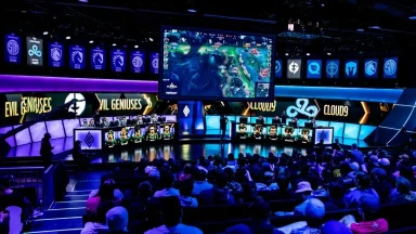 Esports teams competing in a live gaming tournament