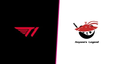 T1 and Anyone's Legend esports team logos