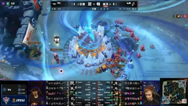 League of Legends esports match scoreboard and gameplay scene