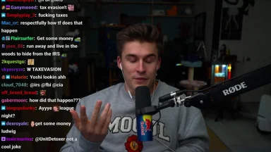 Streamer discussing taxes during live broadcast.