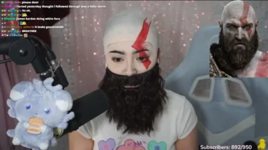 Streamer dressed as Kratos during live broadcast