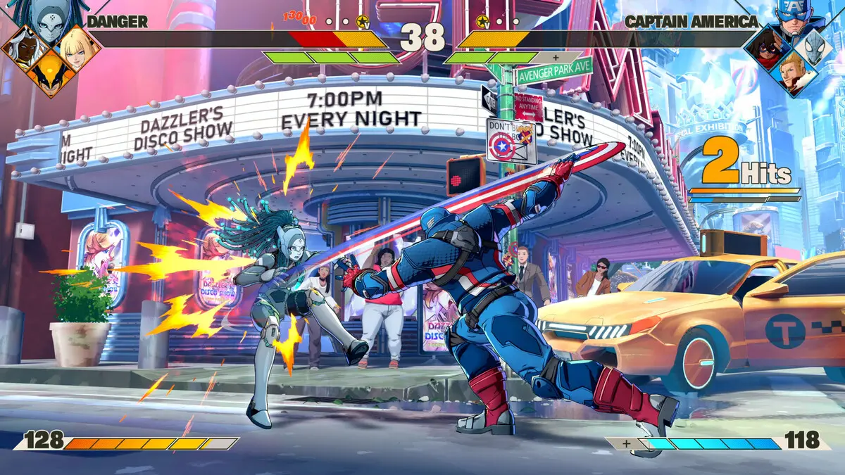 Captain America attacks opponent in Marvel fighting game