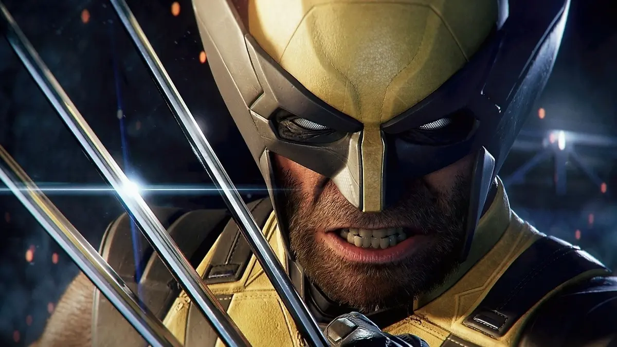 Masked superhero with metal claws in close-up