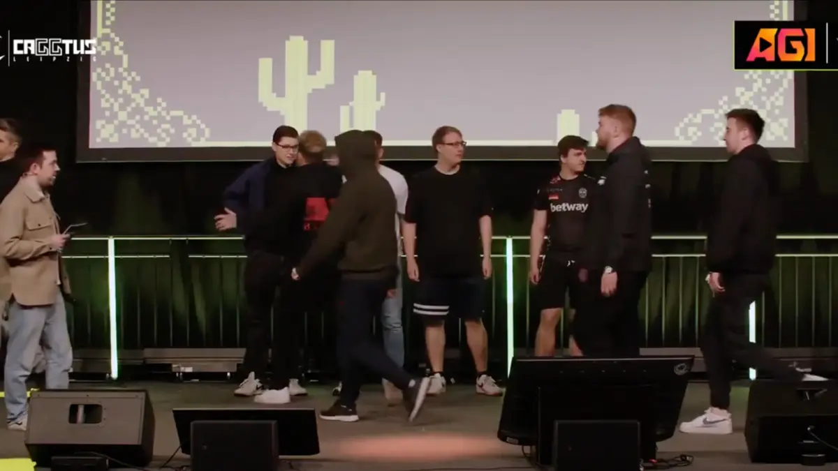 Esports players meeting on stage at event