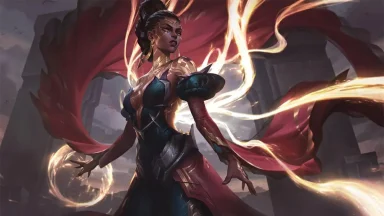 Fantasy warrior with magical fiery aura.