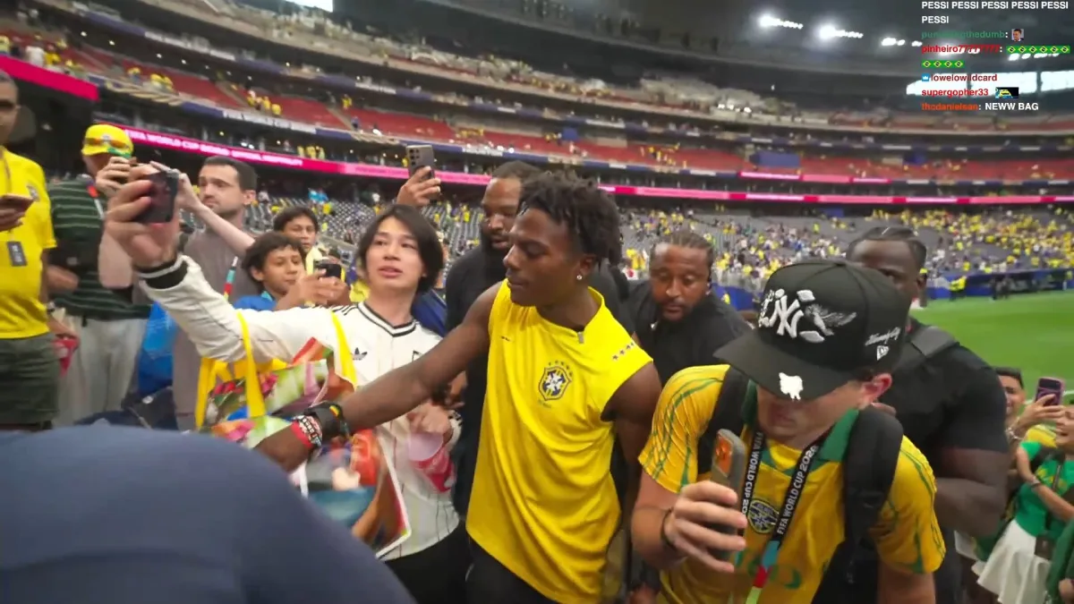Brazil soccer player taking selfies with fans
