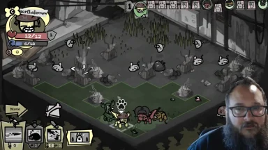 Streamer playing cartoon strategy video game