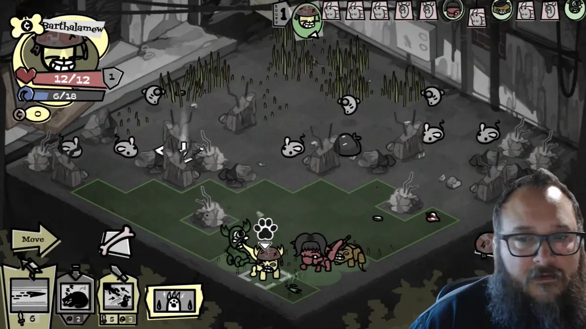 Streamer playing cartoon strategy video game