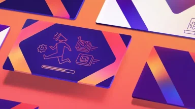 Colorful digital illustration with abstract icons and shapes