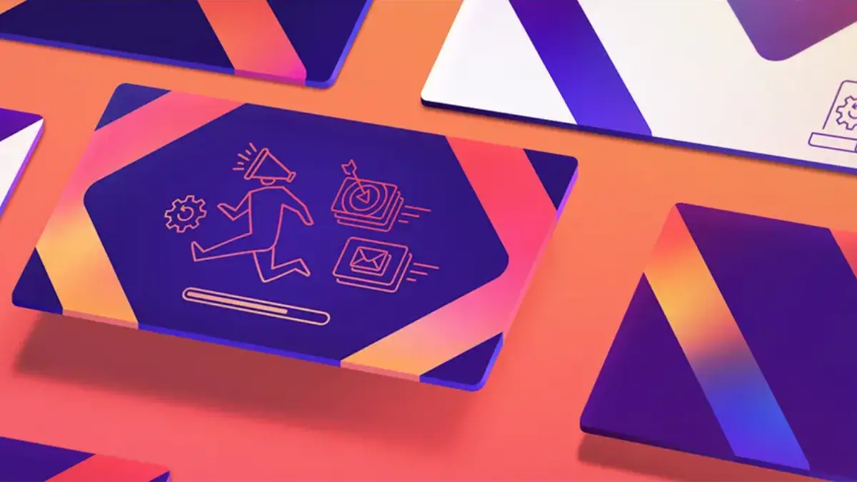 Colorful digital illustration with abstract icons and shapes