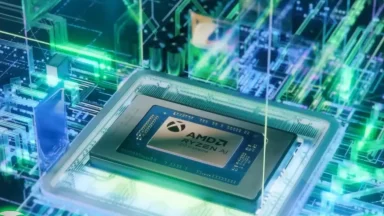AMD Ryzen AI processor on digital circuit board