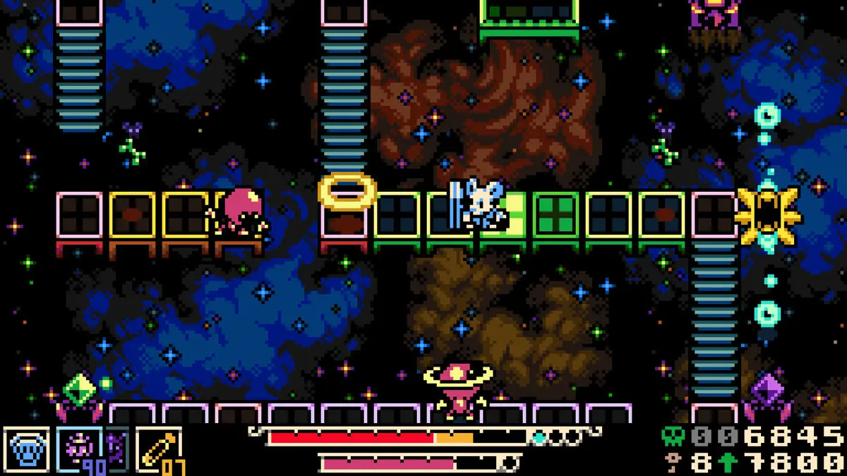 Retro pixel space platformer with colorful characters
