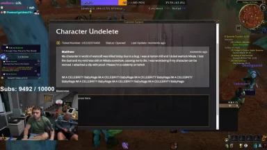 Streamer submits support ticket in World of Warcraft chat.