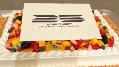MonolithSoft 25th anniversary cake with fresh fruit topping.