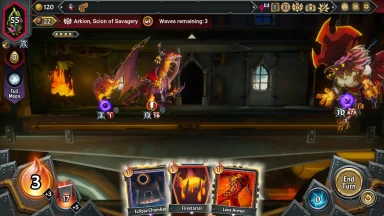 Card game battle with dragons and spells.