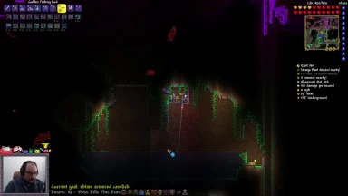 Terraria cave fishing gameplay screenshot with player interface.